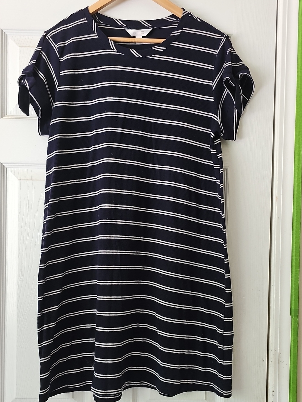 LC Lauren Conrad Navy & White Striped Tie-Sleeve Knit Mini Dress